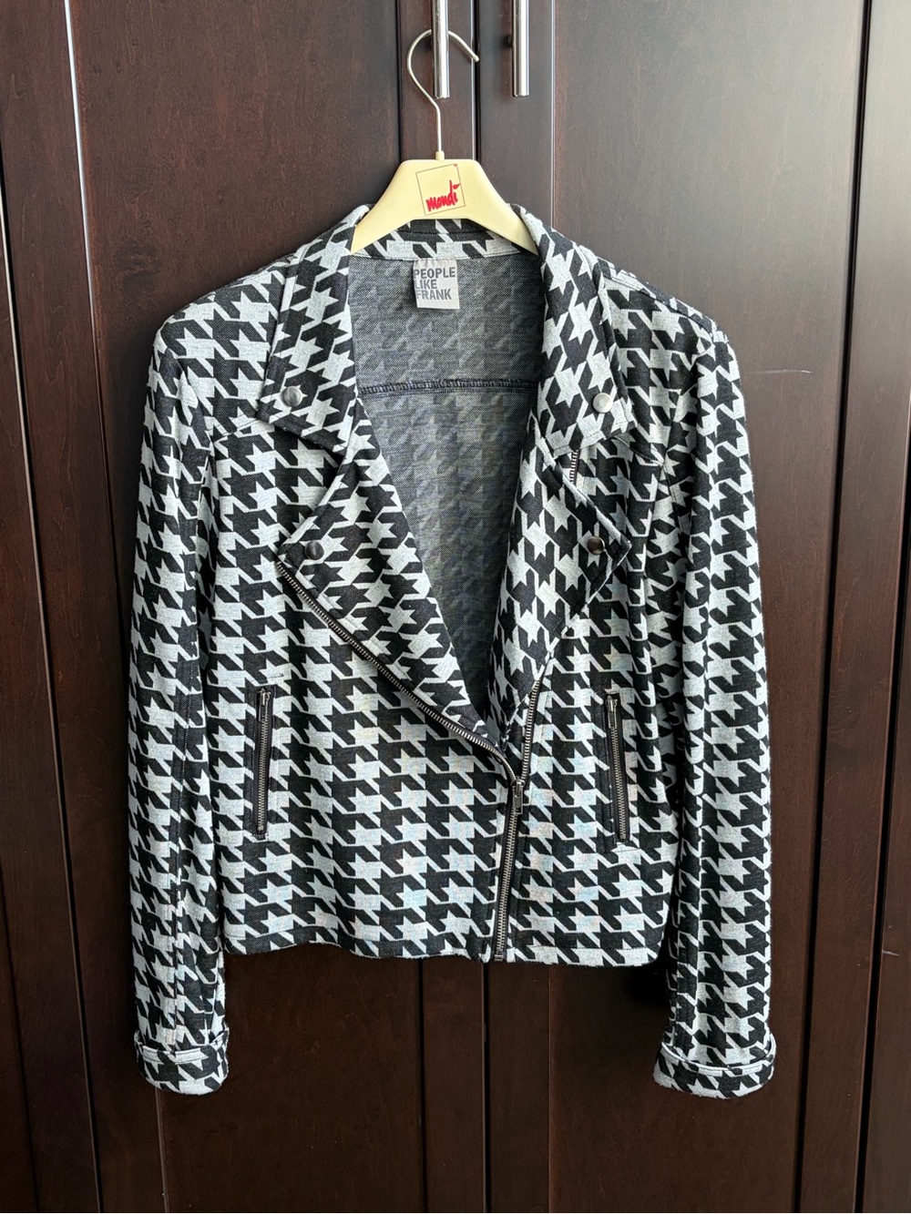 People Like Frank Gray & Black Houndstooth Moto Blazer